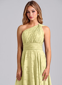 Azazie Charlize Bridesmaid Dresses Lemon Sorbet A-Line One Shoulder Floral Burnout Dress image6