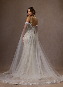 Azazie Leonie Vestidos de novia Vestido de Blanco Diamante Champán de Tul de Corte Sirena con Lentejuelas Cuello V image2
