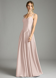 Azazie Evadina Suknie dla druhen Linia A Gorset Satyna elastyczna Do ziemi Sukienka image3