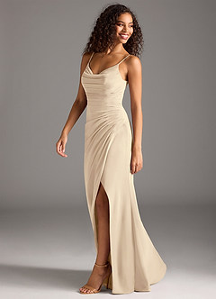 Azazie Deandra Bridesmaid Dresses Champagne Mermaid Pleated Chiffon Dress image3