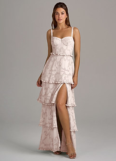 Azazie Romie Bridesmaid Dresses Blushing Pink A-Line Corset Floral Burnout Dress image4