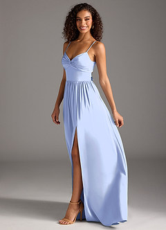 Azazie Zeya Bridesmaid Dresses Ice A-Line Pleated Stretch Satin Dress image7