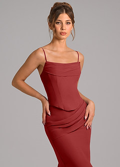 Azazie Sorrel Vestidos de damas de honor Vestido de Óxido de Gasa de Corte Sirena con Corsé image8