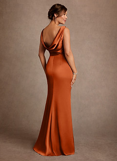 Azazie Baltimore Mother of the Bride Dresses Burnt Orange A-Line Pleated Stretch Satin Dress image2