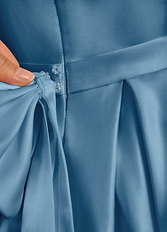 Azazie Pearl Flower Girl Dresses Steel Blue Ball-Gown Pleated Matte Satin Dress image9
