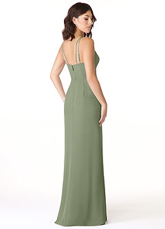 Azazie Leo Vestidos de damas de honor Vestido Pistacho de Gasa de Corte Sirena con Cuello en V Plisado image4