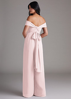 Azazie Lamara Robes de demoiselle d'honneur Combinaison Convertible en Mousseline de soie Épaule décolletée Rose Pâle image5