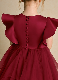 Azazie Chirp Flower Girl Dresses Burgundy Ball-Gown Tulle Dress image6