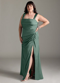 Azazie Jesaphine Bridesmaid Dresses Eucalyptus Sheath Bow Stretch Satin Dress image11