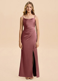 Azazie Christen Junior Amethyst A-Line Pleated Stretch Satin Dress image4