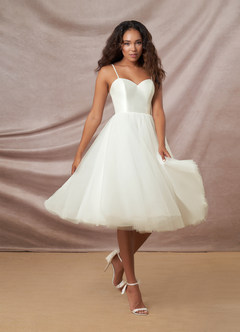 Azazie Gelsey Wedding Dresses A-Line Sweetheart Neckline Tulle Knee-Length Dress image4