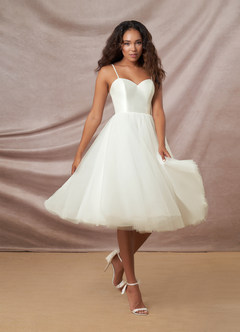 Azazie Gelsey At-home Try On Dresses Cream A-Line Sweetheart Neckline Tulle Dress image4