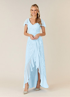 Azazie Knox Kleider für die Brautmutter A-Linie V-Hals Chiffon Kleid Himmelblau image1