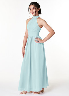 Azazie Iman Junior Sea Glass A-Line Pleated Chiffon Dress image3