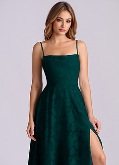 Azazie Elle Final Sale Pine A-Line Pleated Floral Burnout Dress image5