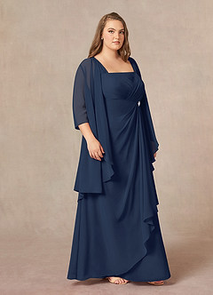 Azazie Weisz Mother of the Bride Dresses Dark Navy A-Line Square Neckline Pleated Chiffon Dress image9