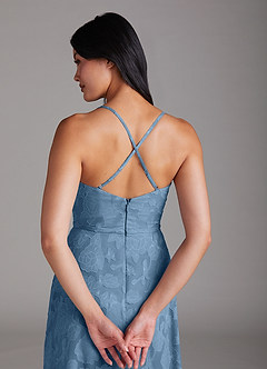 Azazie Naeem Bridesmaid Dresses Steel Blue A-Line Floral Burnout Dress image5