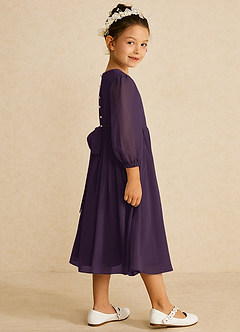 Azazie Lolo Flower Girl Dresses Plum A-Line with Sleeves Chiffon Dress image4