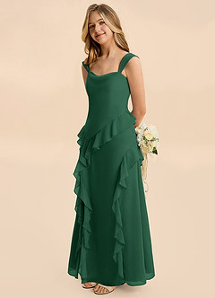 Azazie Sloane Junior A-Linie Herzausschnitt Chiffon Kleid Dunkelgrün image1