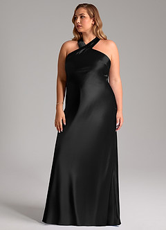 Azazie Doretta Bridesmaid Dresses Black Mermaid Bow Metallic Satin Dress image5