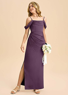 Azazie Saige Junior Robe Fourreau en Satin extensible Épaule décolletée Prune image5