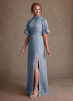 Azazie Hypatia Klänningar till brudens mor Klä Tubklänning i Blommig Utbrändhet Plisserad Dammblå image2