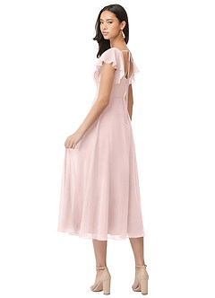 Azazie Bondi Vestidos de damas de honor Vestido de Rosa Rubor de Gasa de Corte en A con Volante image2