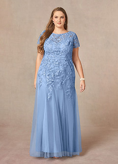 Azazie Laurie vestidos de madre de la novia Vestido de Azul Acero de Tul de Sirena con Scoop Lentejuelas image8