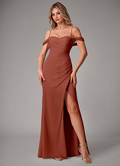 Azazie Haisley Bridesmaid Dresses Auburn Sheath Off the Shoulder Chiffon Convertible Dress image5