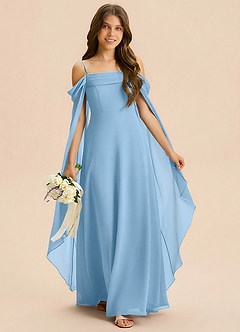 Azazie Moana Junior Linia A Pofałdowany Szyfon Długość podłogi Młodsza druhna Sukienka image3