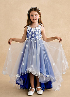 Azazie Celia vestidos de niña de las flores Vestido de Azul Real de Tul de Corte En A con Encaje image4