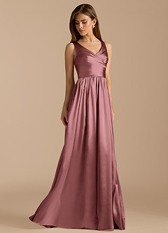 Azazie Keyla Bridesmaid Dresses Vintage Mauve A-Line Pleated Metallic Satin Dress image4
