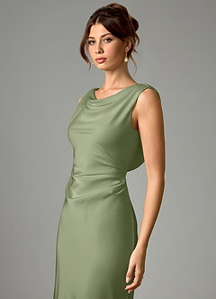 Azazie Kieryn Bridesmaid Dresses Pistachio Mermaid Pleated Stretch Satin Dress image6