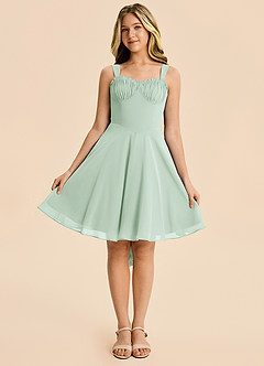 Azazie Arie Junior Agave A-Line Ruched Chiffon Dress image6