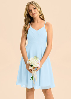 Azazie Avelina Junior Sky Blue A-Line Pleated Chiffon Dress image3