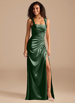Azazie Jesaphine Bridesmaid Dresses Eucalyptus Sheath Bow Metallic Satin Dress image1