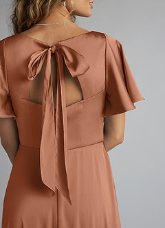 Azazie Kimber Bridesmaid Dresses Bronzer A-Line Ruched Stretch Satin Dress image5