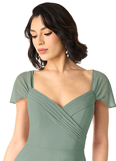 Azazie Tancie Bridesmaid Dresses Silver Sage A-Line Off the Shoulder Chiffon Convertible Dress image4