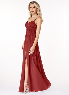 Azazie Yanelie Bridesmaid Dresses Rust A-Line Scoop Pleated Chiffon Dress image5