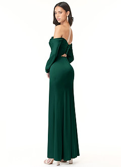 Azazie Hallie Bridesmaid Dresses Emerald Sheath Off-The-Shoulder Long Sleeve Stretch Satin Convertible Dress image6