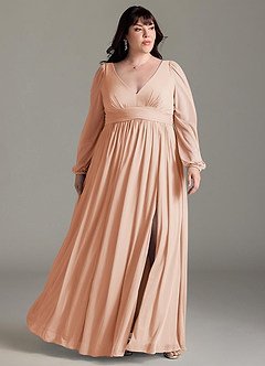Azazie Norah Bridesmaid Dresses English Rose A-Line V-Neck Long Sleeve Chiffon Dress image6