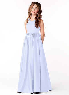 Azazie Hathaway Junior Vestido de Lavanda de Satin Mate de Corte En A con Lazo image3