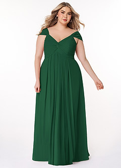 Azazie Kaitlynn Vestidos de damas de honor Vestido de Verde Oscuro de Gasa de Imperio Convertible con Fruncido image10