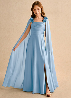 Azazie Rosita Girls Formal Flower Girl Dresses Powder Blue A-Line Pleated Stretch Satin Dress image3