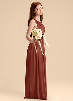 Azazie Bibiane Junior Abito A-Line in Raso Elasticizzato Plissettato Auburn image5