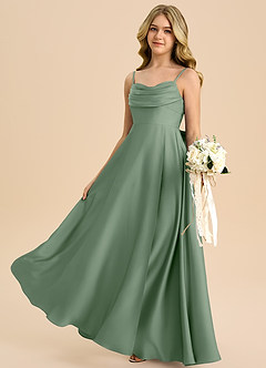 Azazie Bear Junior Abito A-Line in Raso Elasticizzato Scollo a Cuore Matcha image5