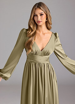 Azazie Norah Bridesmaid Dresses Moss Green A-Line Stretch Satin Dress image5