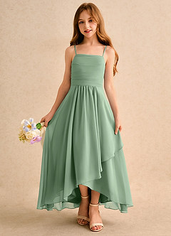 Azazie Twilight Dance Girls Formal Abiti da Ragazza di Fiori Abito A-Line in Chiffon Plissettato Matcha image4
