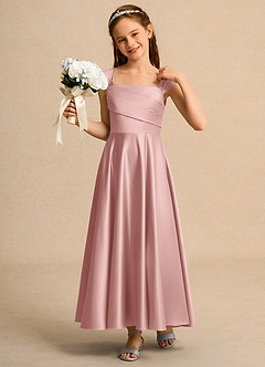 Azazie Bundle Girls Formal Flower Girl Dresses Rose Gold A-Line Pleated Matte Satin Dress image4