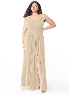 Azazie Audrianna Brautjungfernkleider Wandelbar A-Linie Schulterfrei gerafft Chiffon Kleid Champagner image7